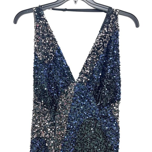Free People NWT Blue Black Silver Sequined Halter Neck Party Prom Dress Large - Picture 3 of 8